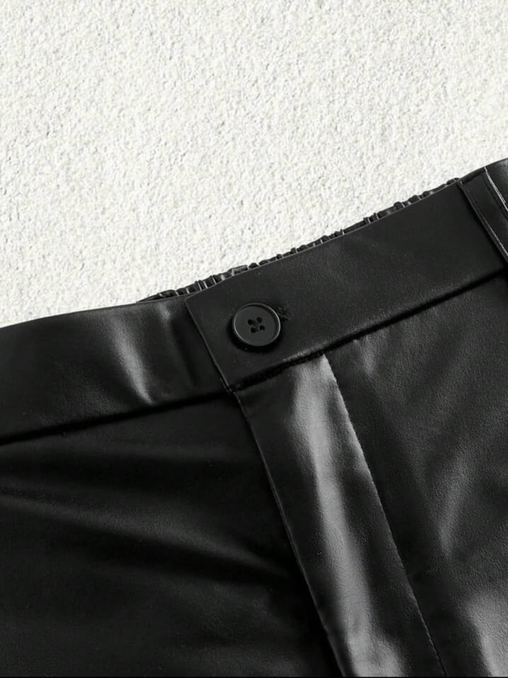 Men's Casual Fashion Street PU Leather Shorts, Summer Black Leather Short Men Black Short